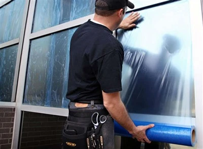 Accueil Film de protection en plastique pour fenêtre bleue, bouclier en verre